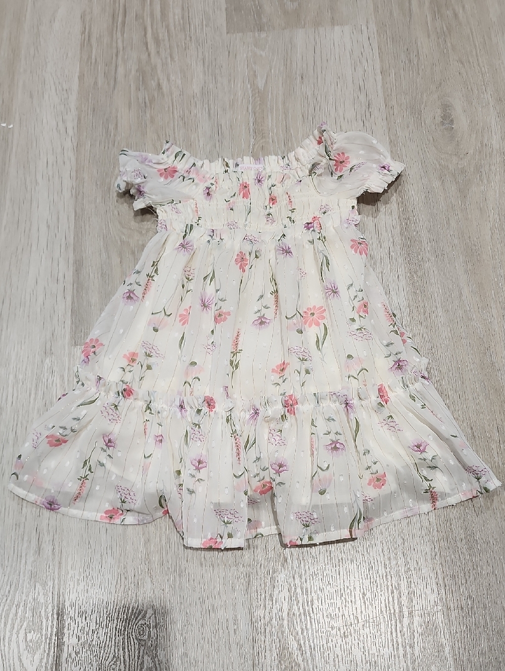 Shabby Chic Cream Floral Smocked Tiered Dress 12 Months